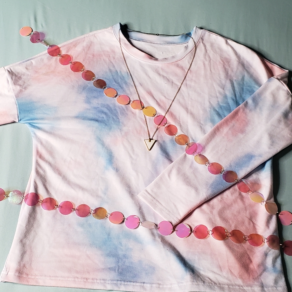 Women's long sleeve Tie Dye tee. Purple, pink, blue and white. Size Medium. NWOT